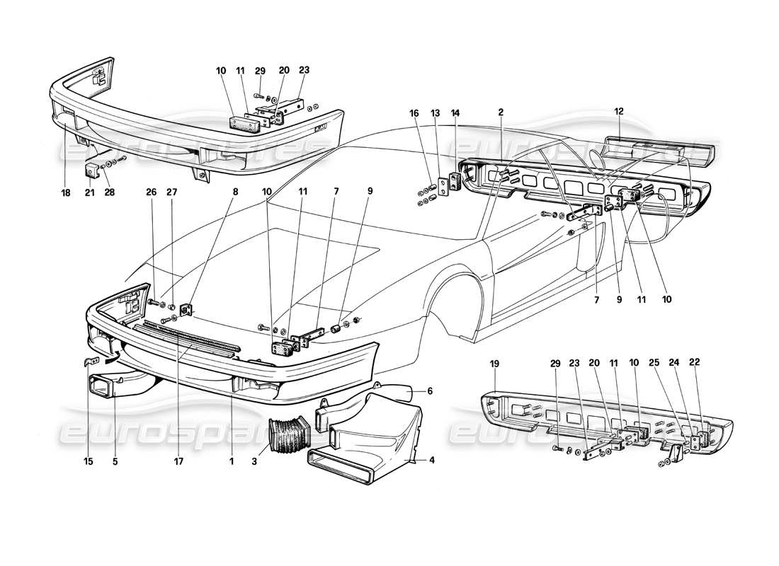 ferrari testarossa (1990) stoßstangen-teilediagramm