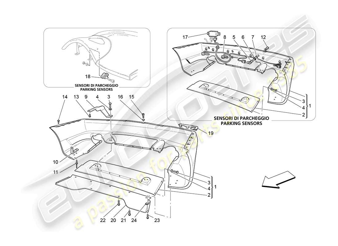 maserati 4200 gransport (2005) hintere stoßstange teilediagramm