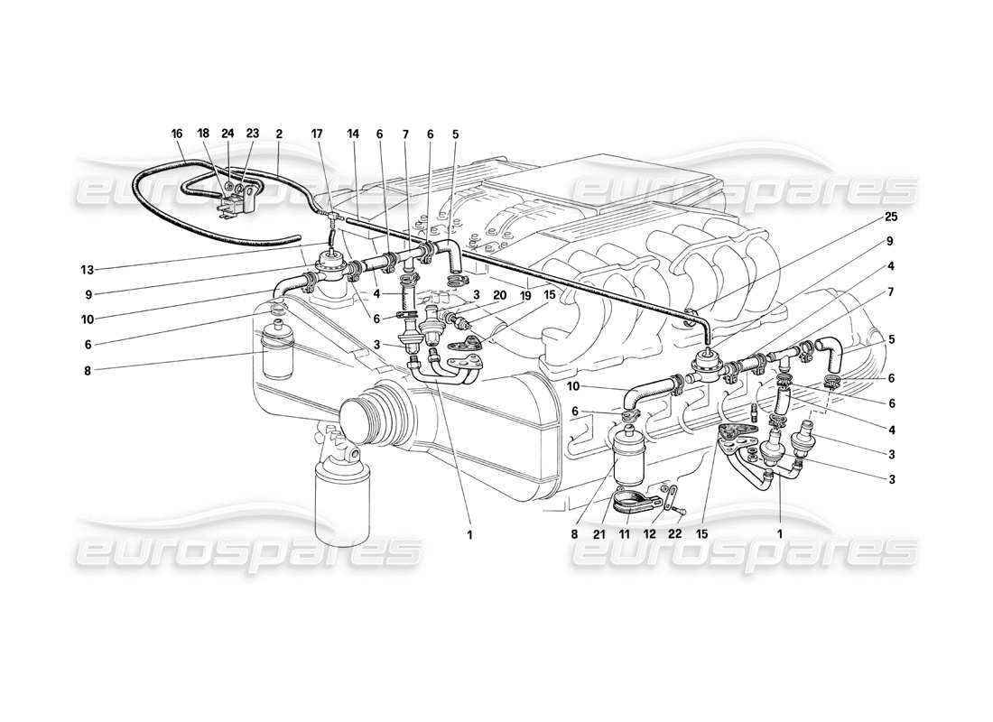 ferrari testarossa (1990) lufteinspritzung und leitungen (für ch87 und kat) teilediagramm