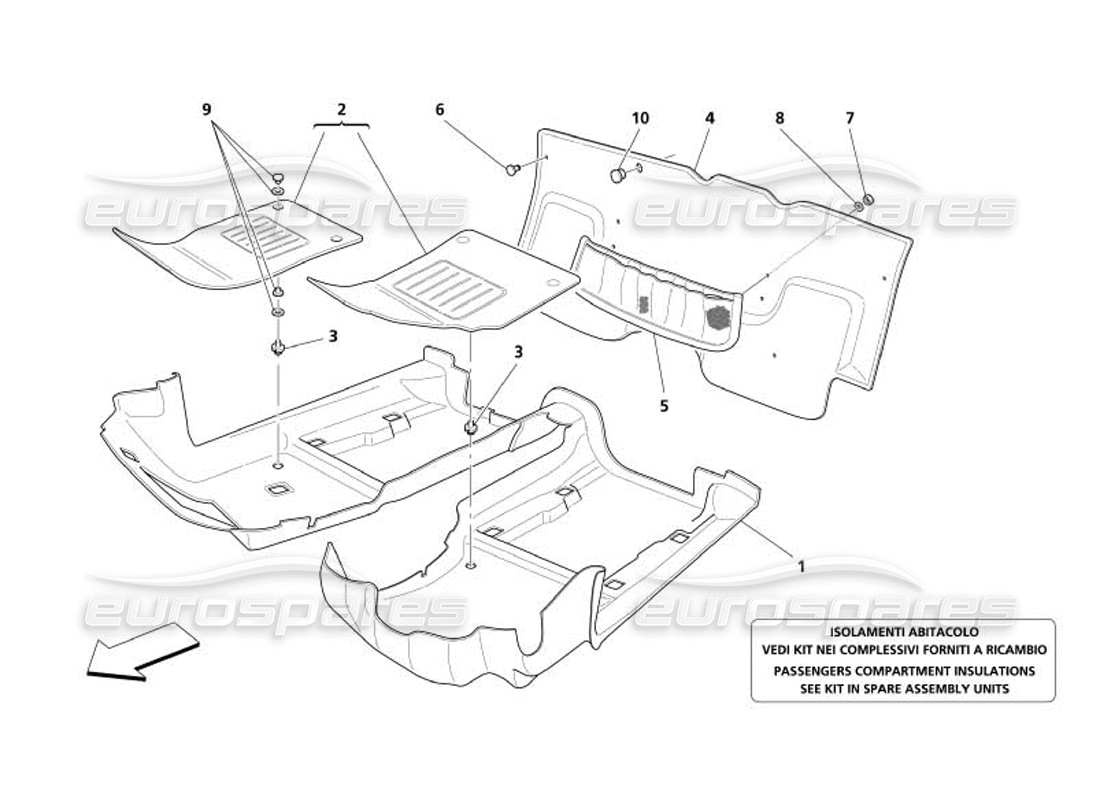 maserati 4200 spyder (2005) teilediagramm für fahrgastraumteppiche