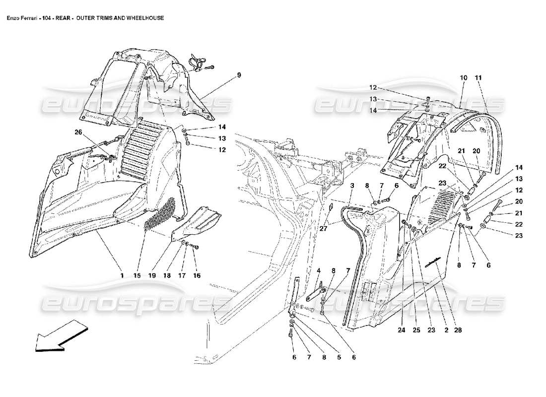 FERRARI ENZO HINTEN – AUßENVERKLEIDUNGEN UND STEUERHAUS TEILEDIAGRAMM ferrari enzo hinten – außenverkleidungen und steuerhaus teilediagramm