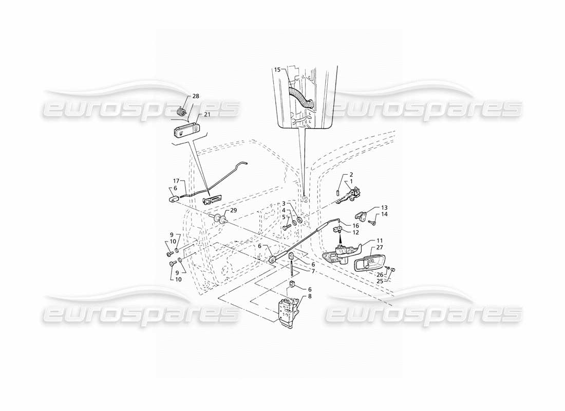 maserati qtp v8 (1998) vordertüren: scharniere und innere bedienelemente teilediagramm