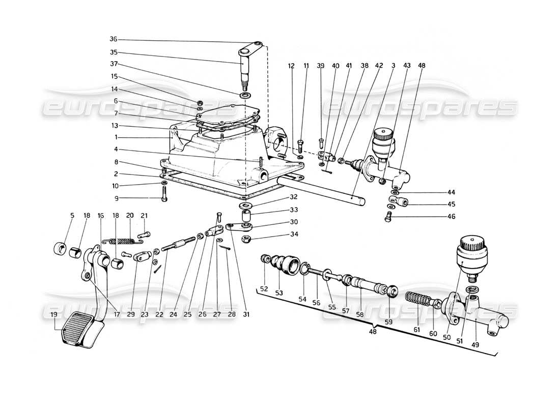 ferrari 512 bb kupplungsausrücksteuerung (varianten für rh d. version) teilediagramm