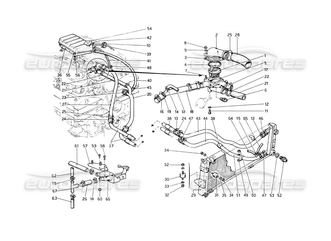 ferrari 512 bb teilediagramm des kühlsystems