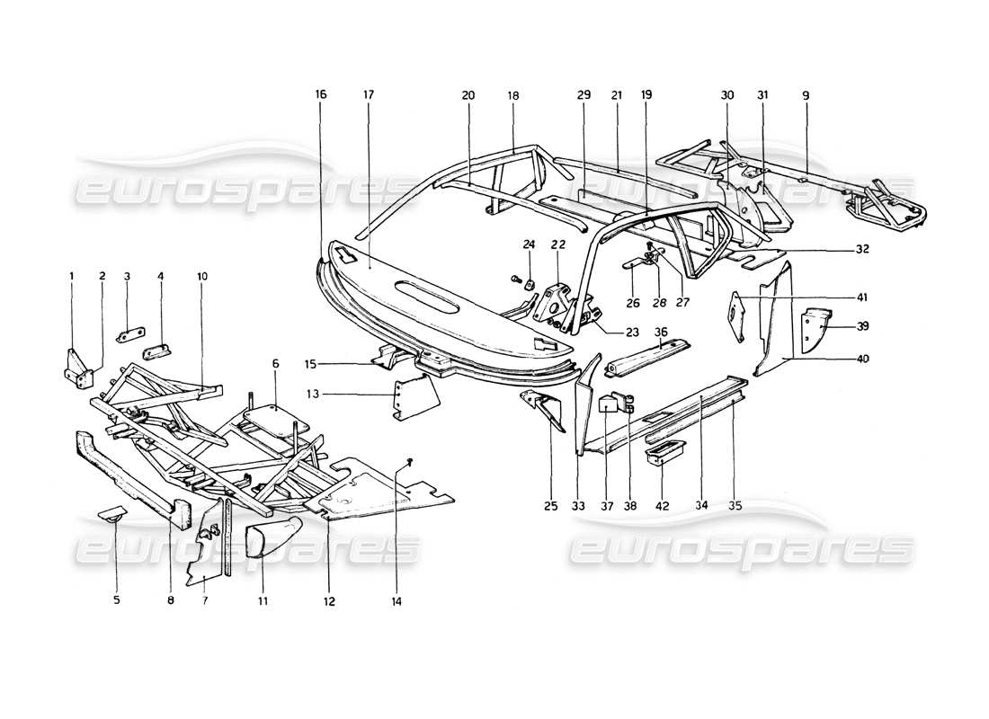 ferrari 512 bb karosserie - teilediagramm der inneren elemente