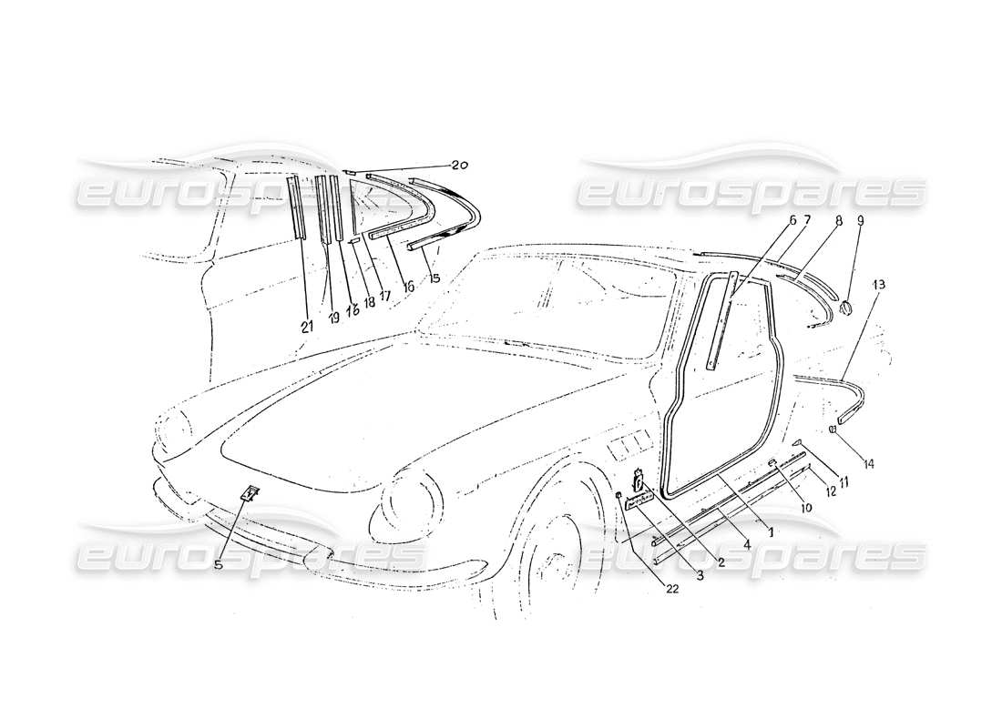 ferrari 365 gtc (coachwork) dichtung für tür und seitenfenster. ersatzteildiagramm
