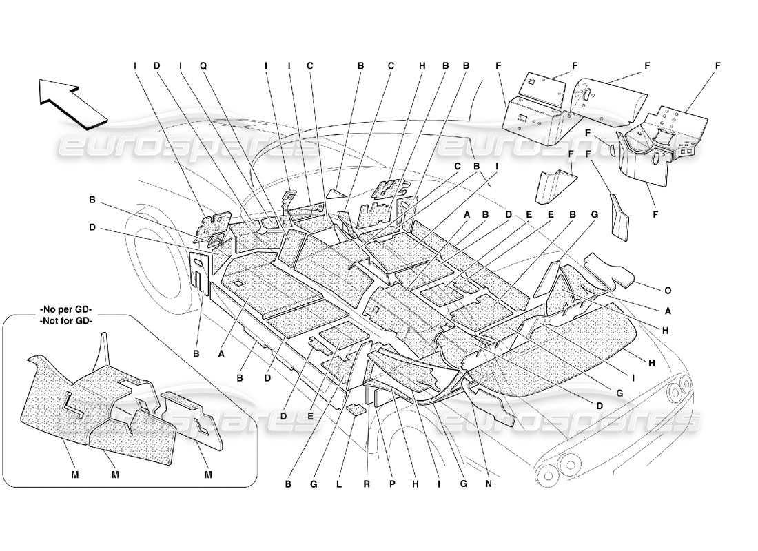 ferrari 456 gt/gta teilediagramm für die isolierung von fahrgastraum und motorraum