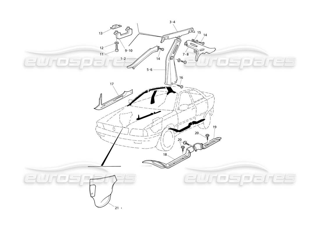 maserati qtp v6 evoluzione innenverkleidung: säulen teilediagramm