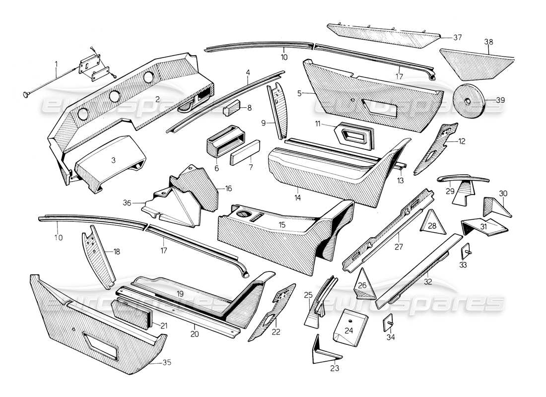 lamborghini countach 5000 qv (1985) teilediagramm für innenverkleidungen