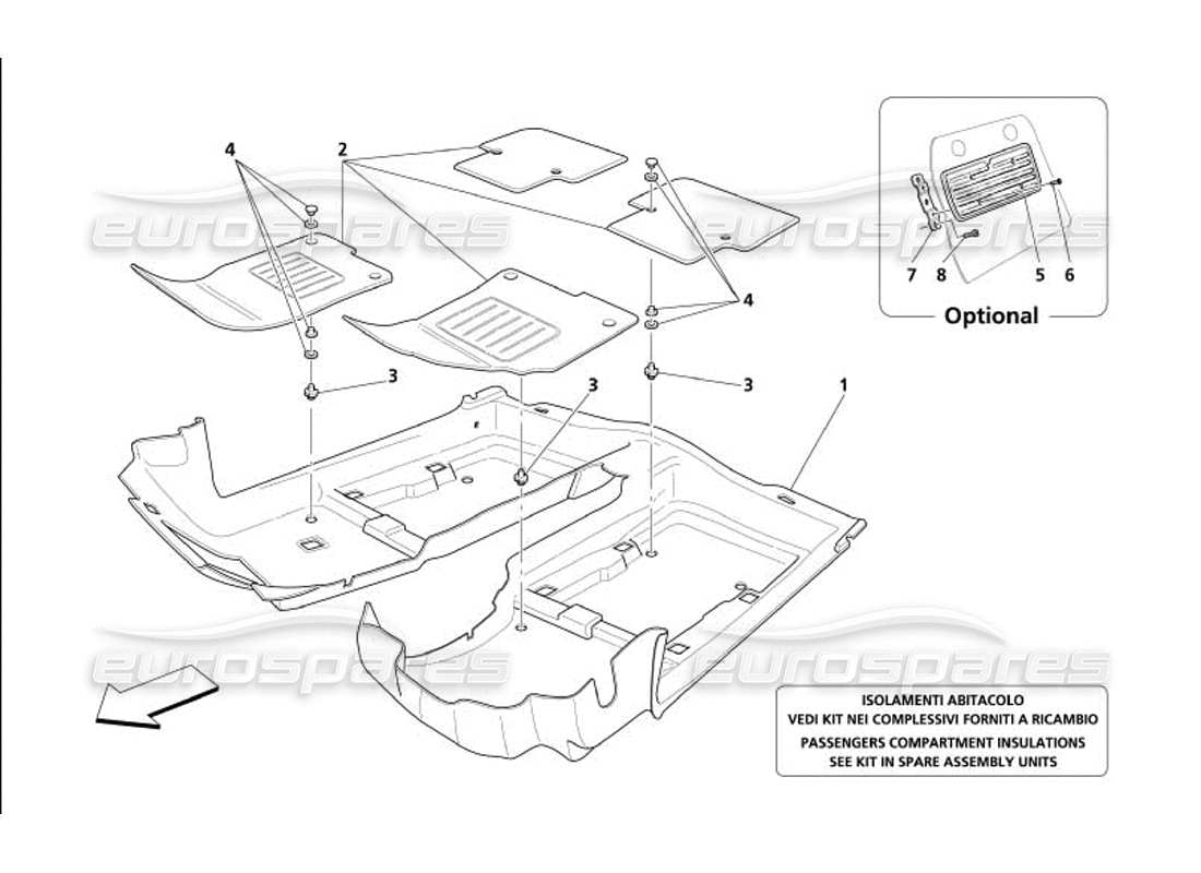 maserati 4200 gransport (2005) teilediagramm für fahrgastraumteppiche