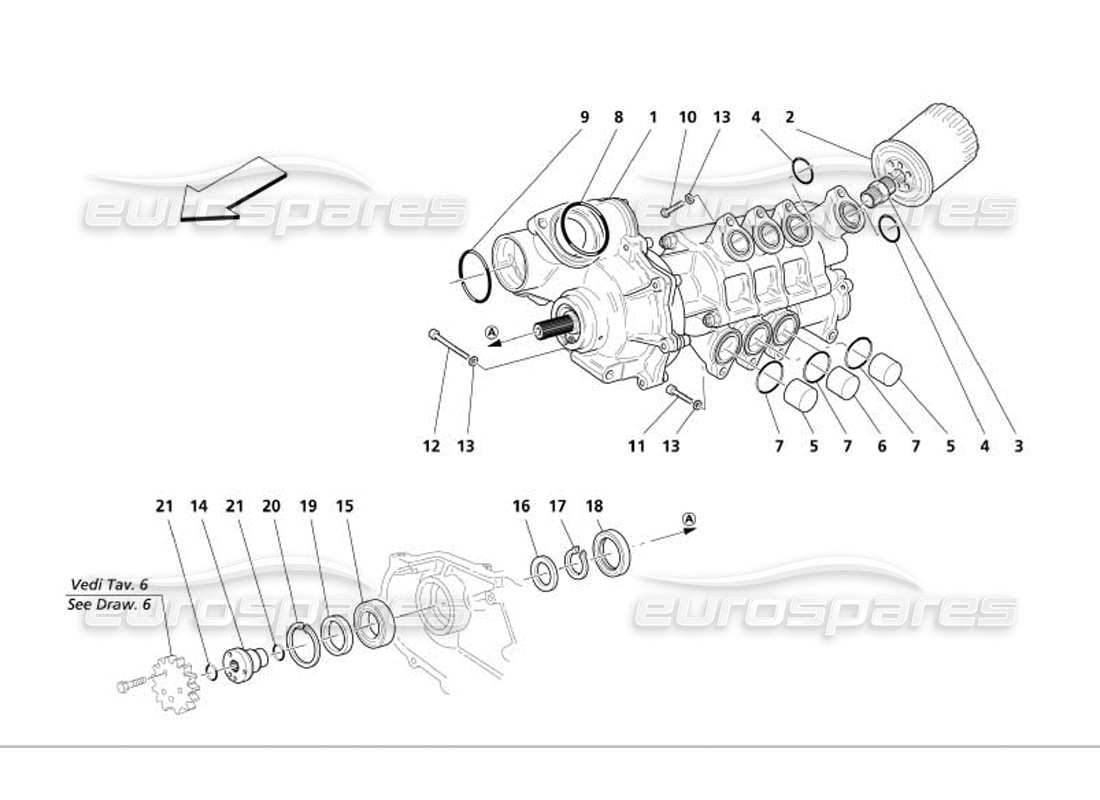 maserati 4200 gransport (2005) teilediagramm der wasser-ölpumpe