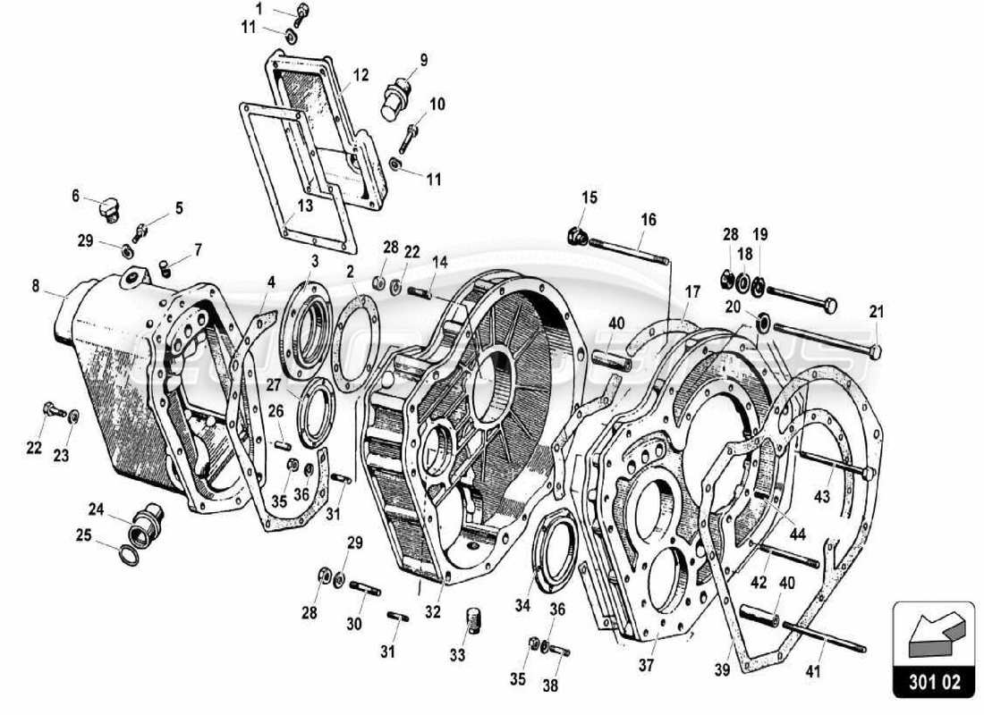 lamborghini miura p400 getriebe-hinterdifferentialgehäuse teilediagramm