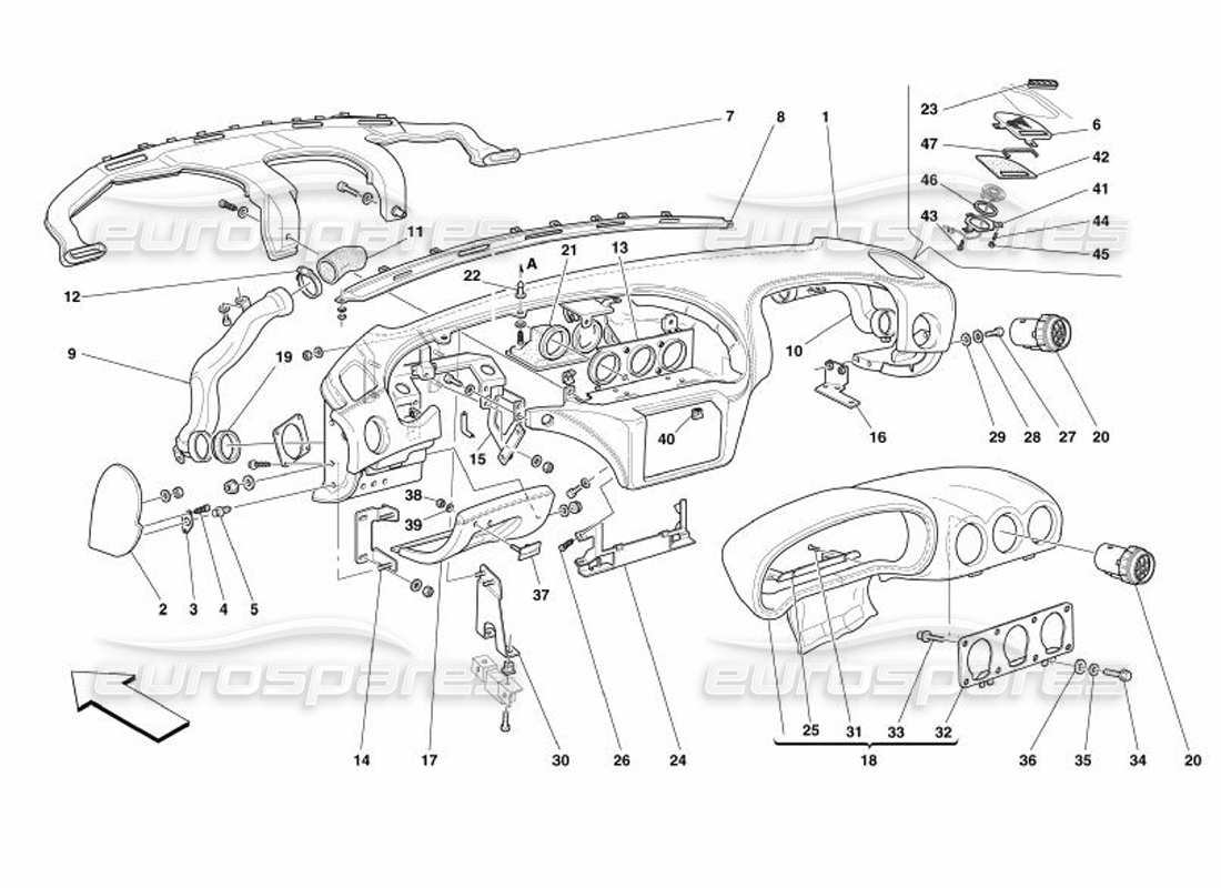 ferrari 575 superamerica teilediagramm für die instrumententafel