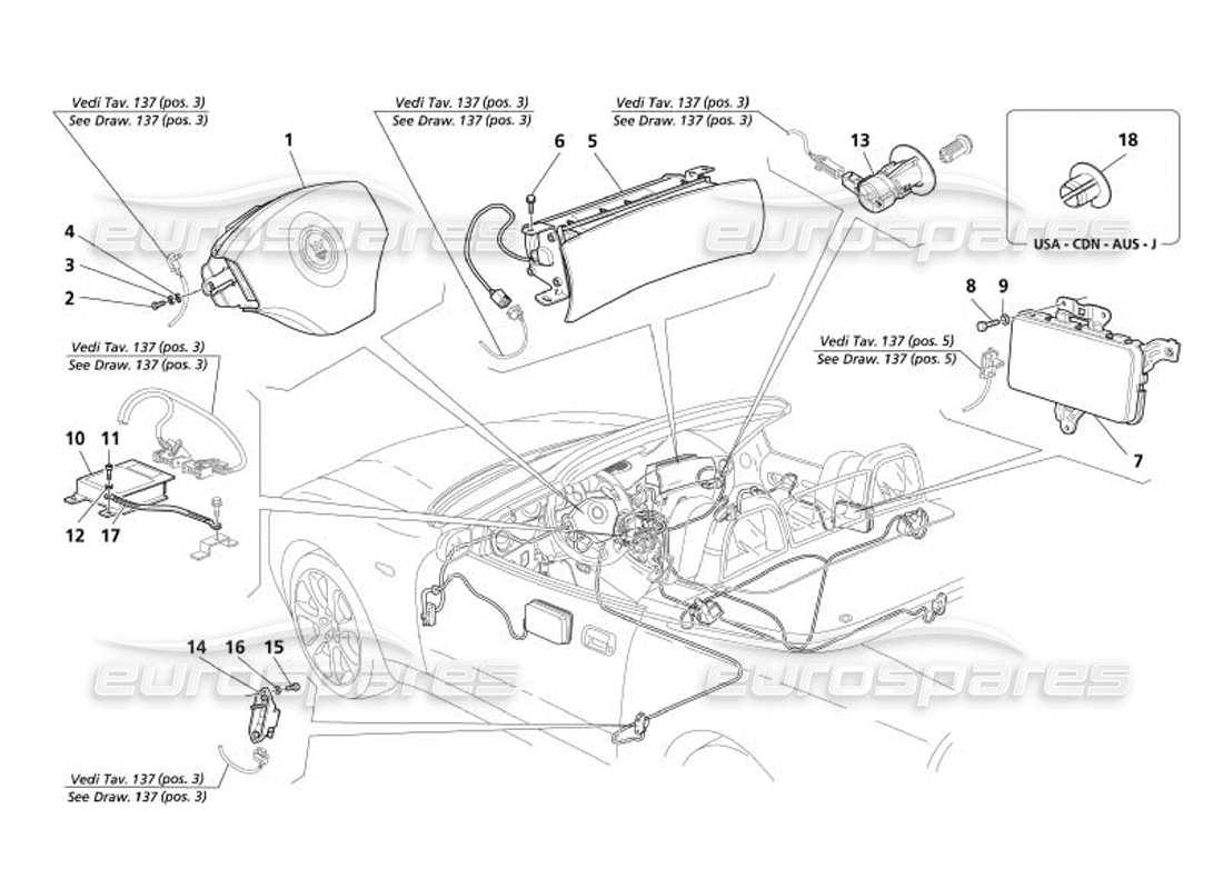 maserati 4200 spyder (2005) airbag-teilediagramm