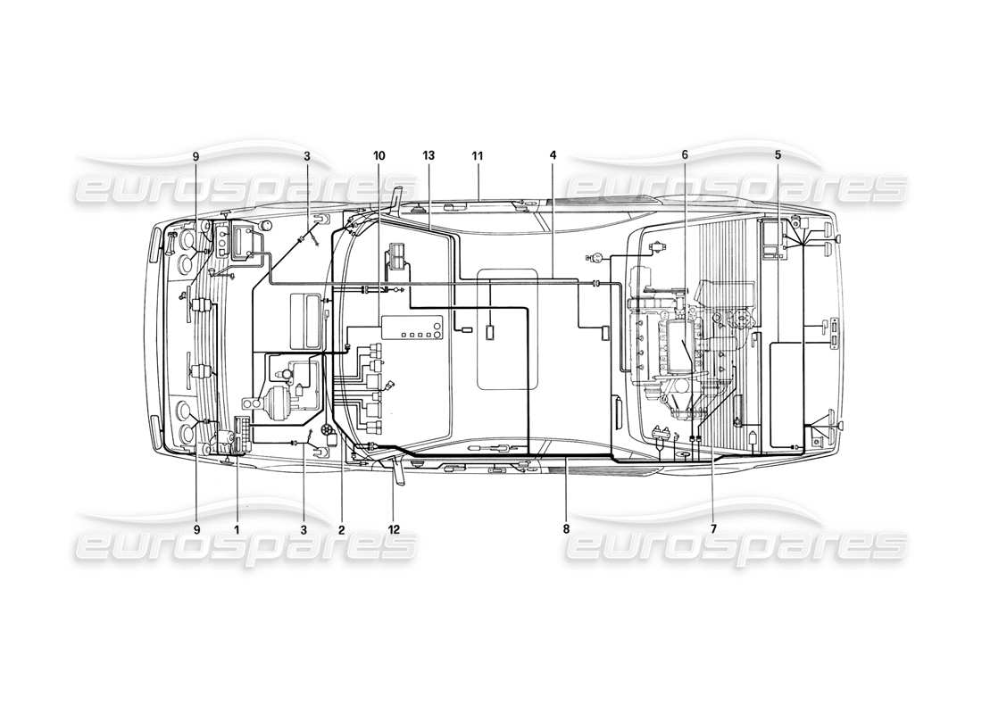 ferrari mondial 3.2 qv (1987) teilediagramm des elektrischen systems