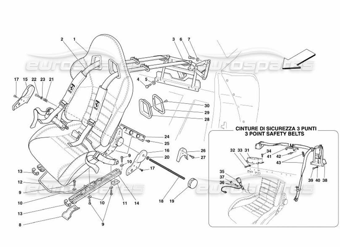 ferrari 575 superamerica racing seat-4 punktriemen teilediagramm