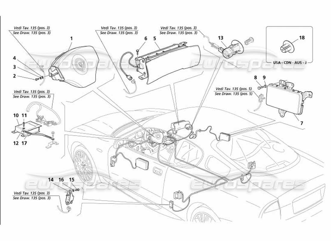 maserati 4200 gransport (2005) airbag-teilediagramm
