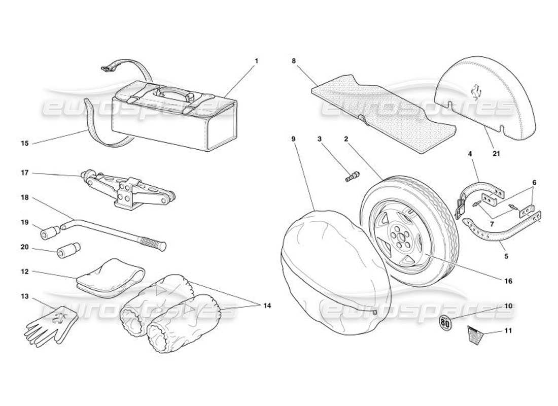 ferrari 575 superamerica ersatzrad und zubehör teilediagramm