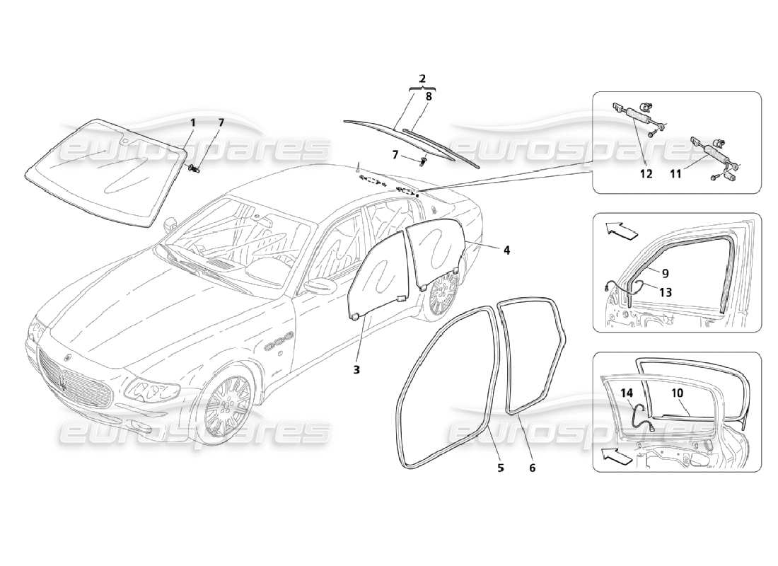 maserati qtp. (2006) 4.2 gläser und dichtungen teilediagramm