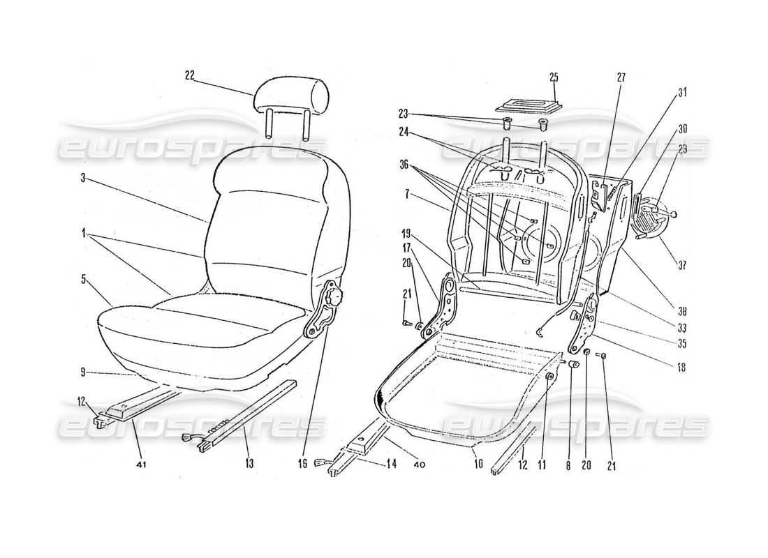 ferrari 365 gtc4 (coachwork) teilediagramm für vordersitze