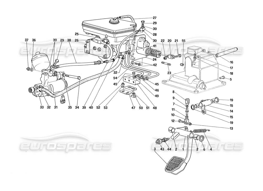 ferrari 328 (1988) hydraulikbremssystem (für fahrzeuge mit antiblockiersystem - varianten für rhd-version) teilediagramm