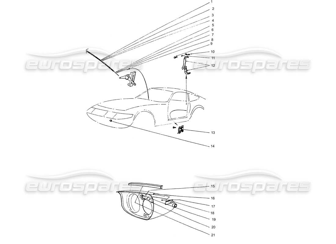 ferrari 365 gtb4 daytona (coachwork) teilediagramm für den schieber der scheinwerferheizung