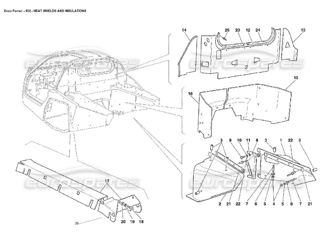 FERRARI ENZO HITZESCHILDE UND ISOLIERUNGEN TEILEDIAGRAMM ferrari enzo hitzeschilde und isolierungen teilediagramm