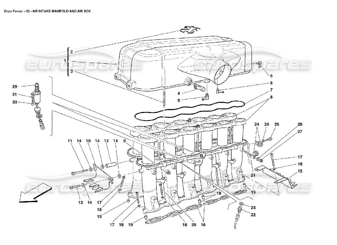 FERRARI ENZO LUFTANSAUGKRÜMMER UND AIRBOX TEILEDIAGRAMM ferrari enzo luftansaugkrümmer und airbox teilediagramm