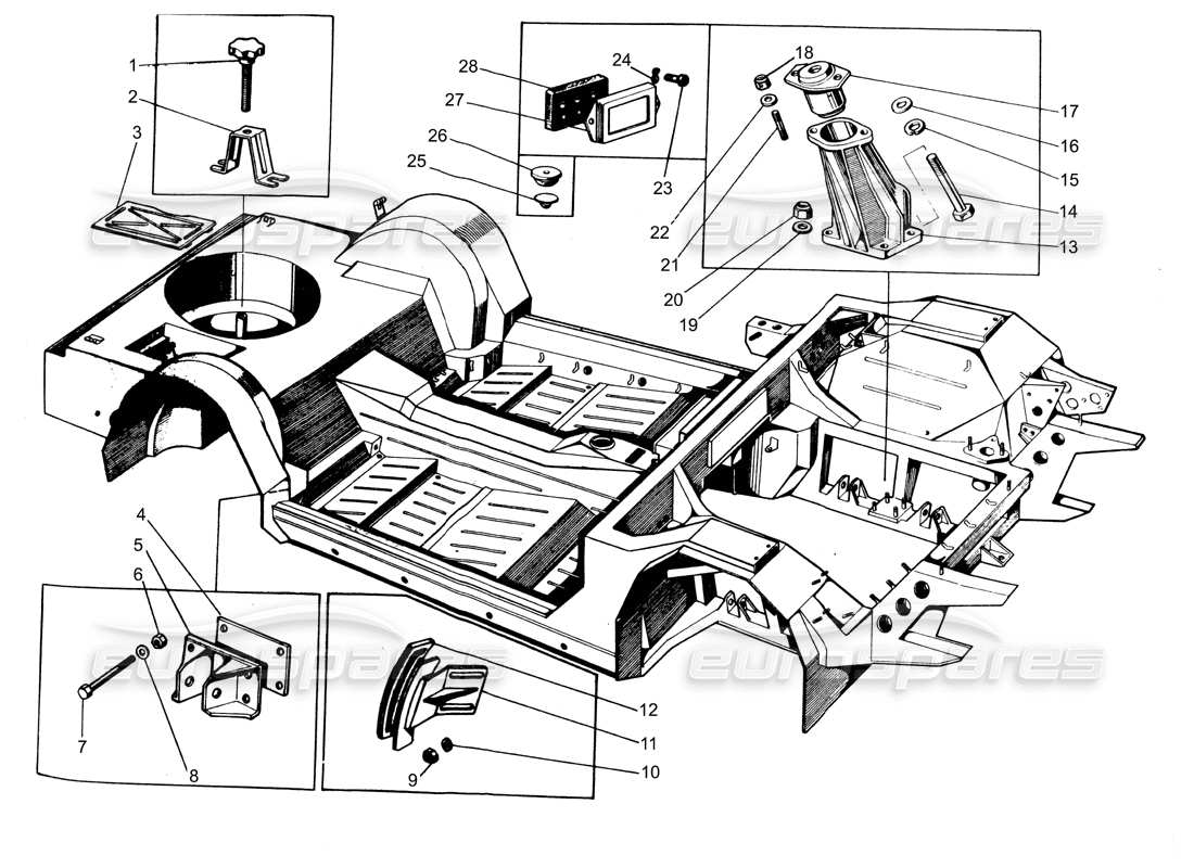 lamborghini espada gehäusebefestigungen (0 bis 750) teilediagramm