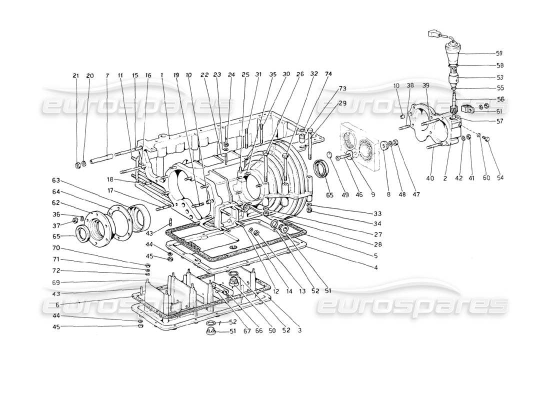 ferrari 208 gt4 dino (1975) getriebe – differentialgehäuse und ölwanne teilediagramm