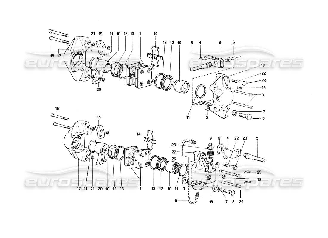 ferrari 308 quattrovalvole (1985) bremssättel für vorder- und hinterradbremsen - teilediagramm