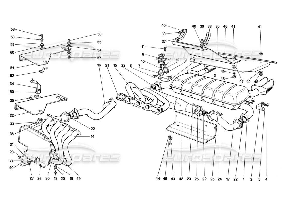 ferrari 328 (1988) abgassystem (nicht für us - sa - ch87 und ch88 version) teilediagramm