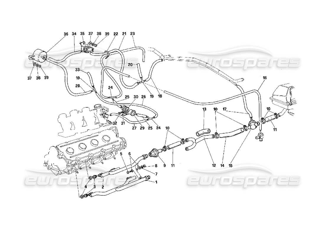 ferrari f40 lufteinblasvorrichtung - gilt für fahrzeuge mit katalysator - nicht für usa - teilediagramm