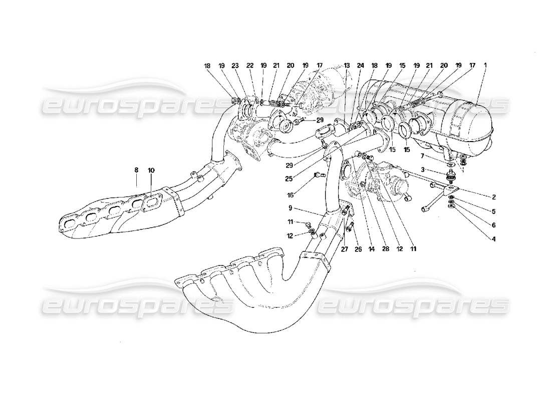 ferrari f40 abgasanlage -nicht für fahrzeuge mit katalysator- teilediagramm