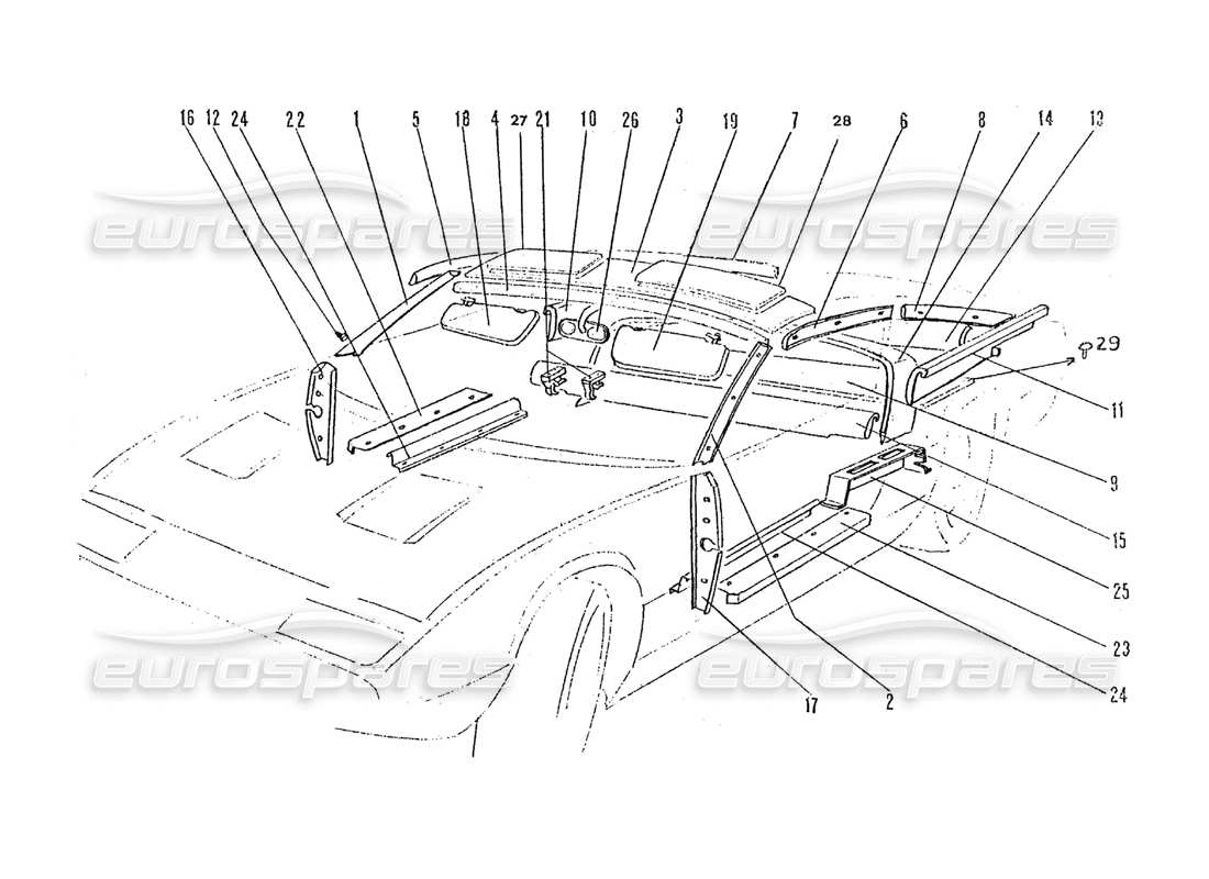 ferrari 365 gtc4 (coachwork) teilediagramm für innenverkleidungen und sonnenblenden