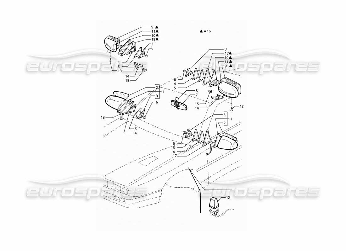 maserati ghibli 2.8 (abs) rückspiegel teilediagramm