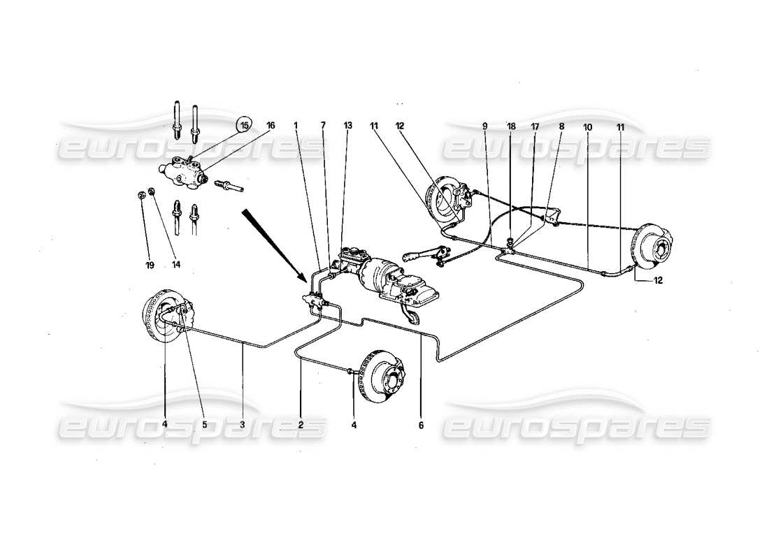 ferrari 308 quattrovalvole (1985) bremssystem teilediagramm