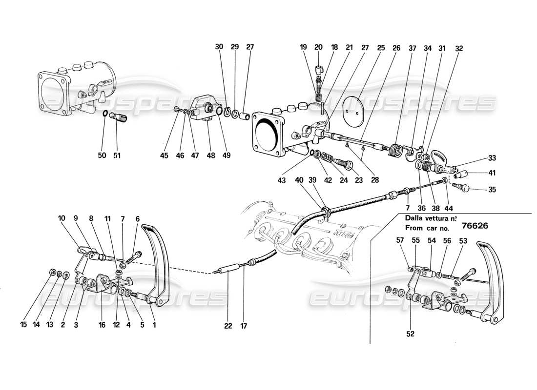 ferrari 328 (1988) teilediagramm für drosselklappengehäuse und -gestänge