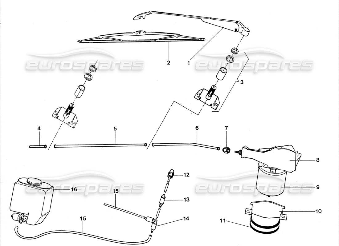 lamborghini lm002 (1988) windschutzscheibe und waschanlage – kabel teilediagramm