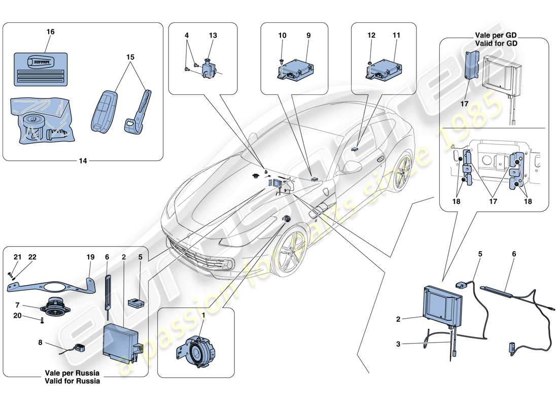 ein Ersatzteildiagramm aus dem Ferrari GTC4 Lusso T (EUROPA) Ersatzteilkatalog