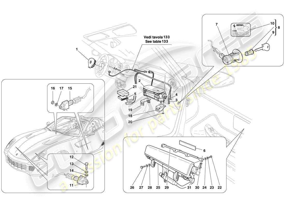ein Teilediagramm aus dem Ferrari 599 SA Aperta (RHD) Teilekatalog
