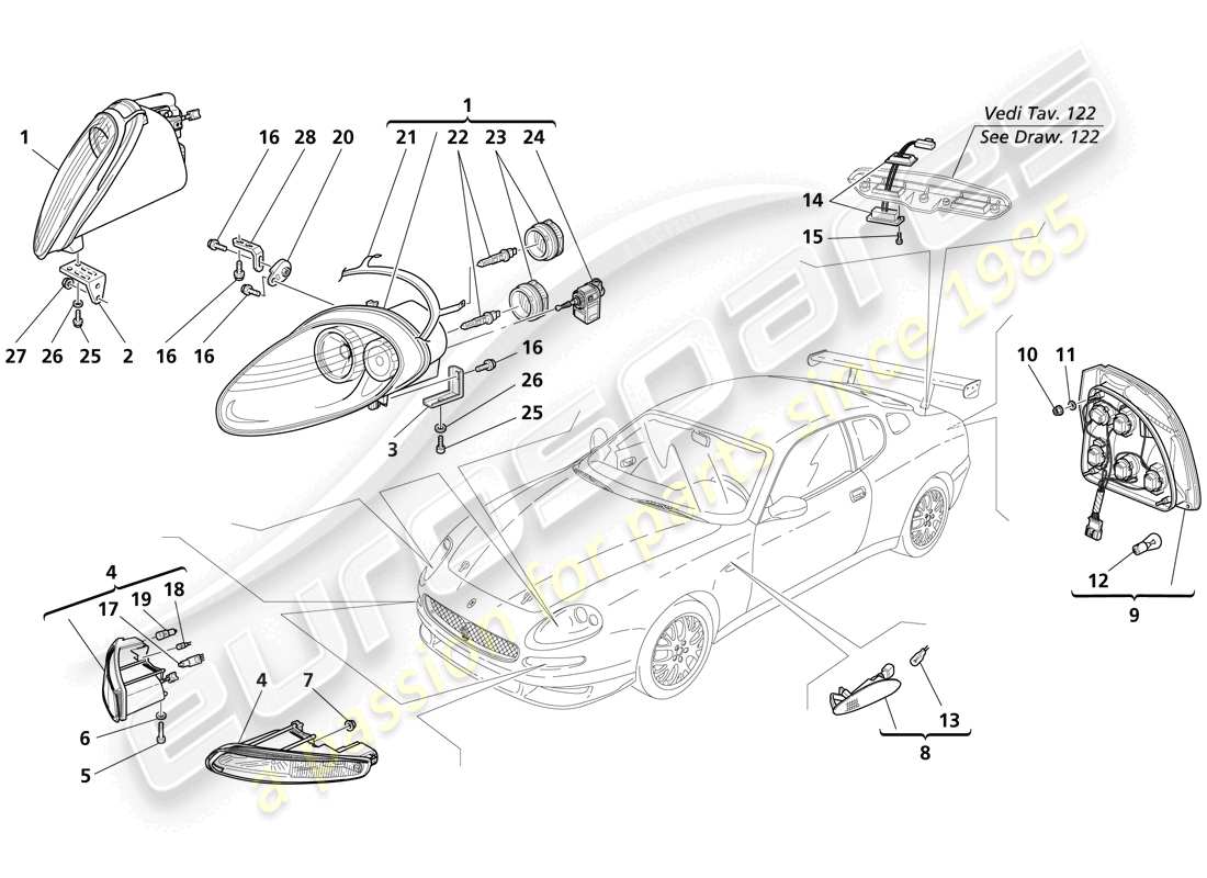 ein Teilediagramm aus dem Maserati Trofeo-Teilekatalog
