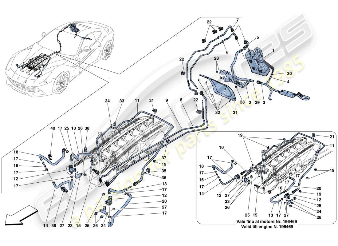 ein Teilediagramm aus dem Ferrari F12 Berlinetta (RHD) Teilekatalog