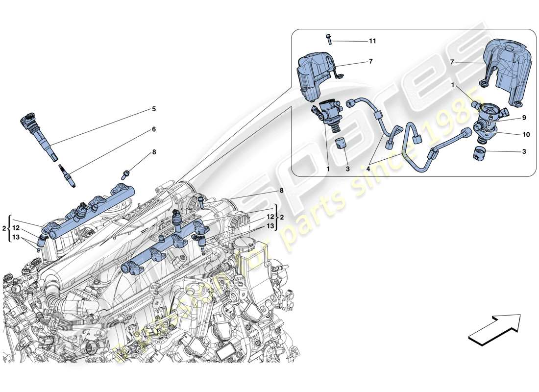 ein Teilediagramm aus dem Ferrari GTC4 Lusso T (USA) Teilekatalog