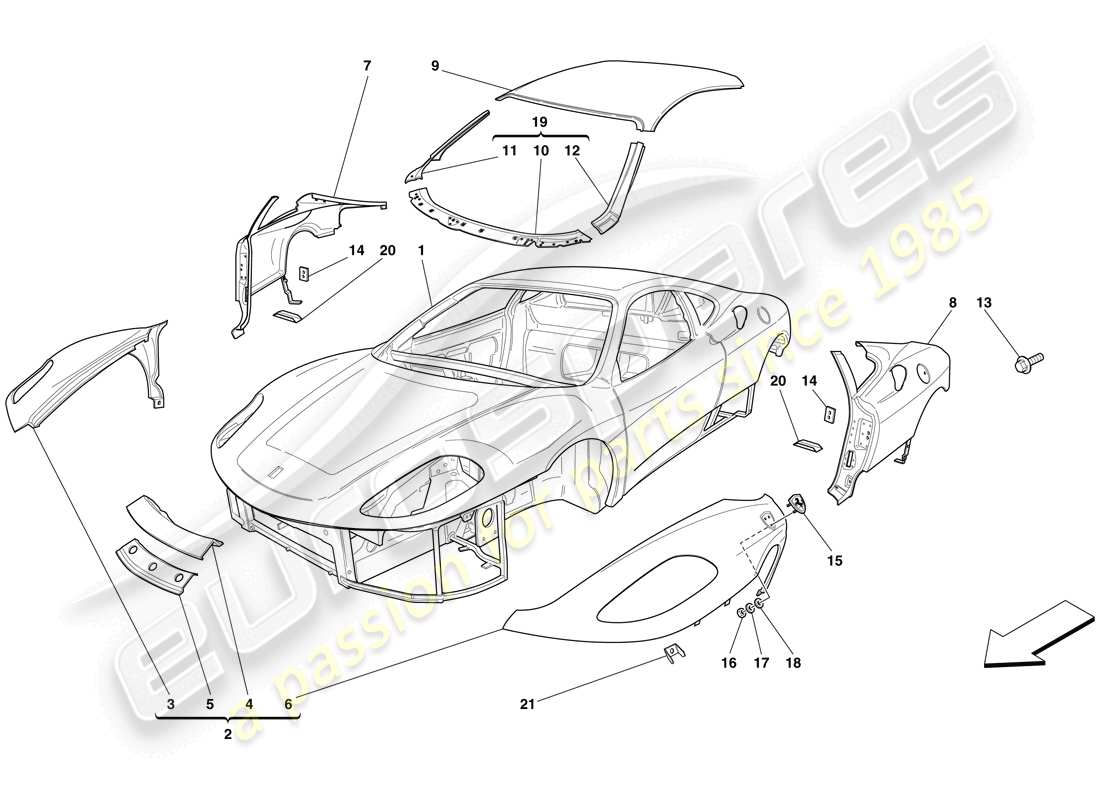 eine teilezeichnung aus dem ferrari f430 scuderia (rhd) teilekatalog