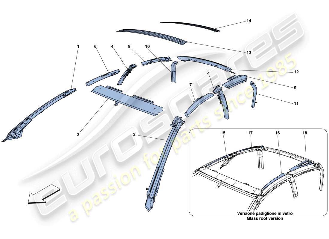 ein Ersatzteildiagramm aus dem Ferrari GTC4 Lusso (Europa) Ersatzteilkatalog