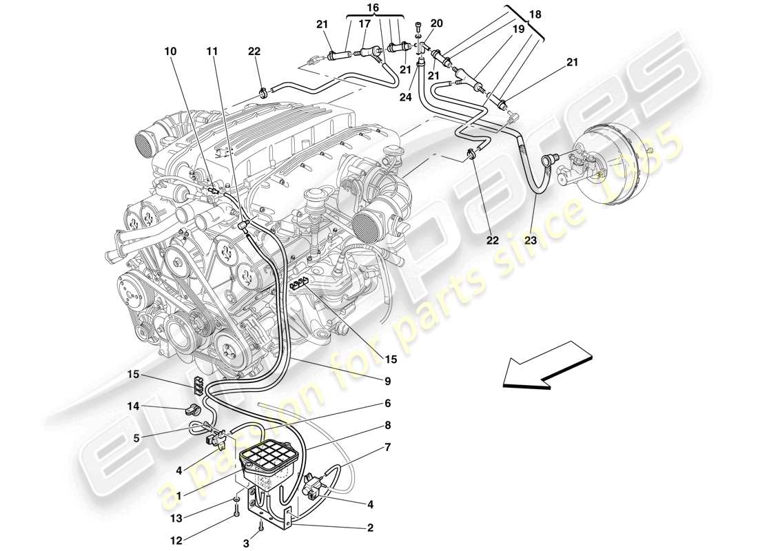 ein Ersatzteildiagramm aus dem Ferrari 612 Sessanta (Europa) Ersatzteilkatalog