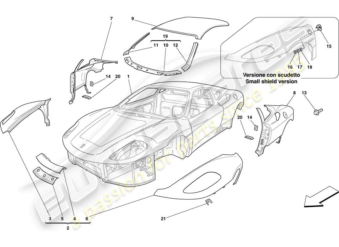 ein Teilediagramm aus dem Ferrari F430 Coupe (Europa) Teilekatalog