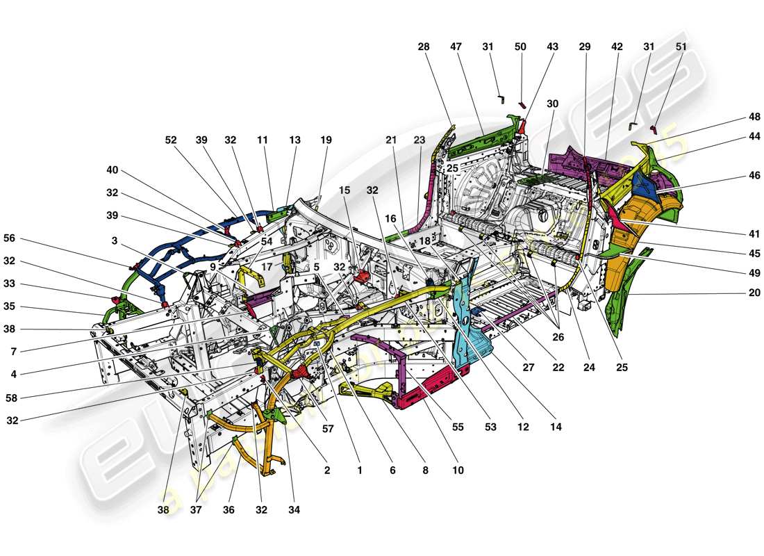 ein Teilediagramm aus dem Ferrari GTC4 Lusso (USA) Teilekatalog