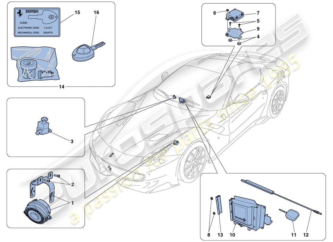 ferrari f12 tdf (rhd) diebstahlsicherungssystem - teilediagramm